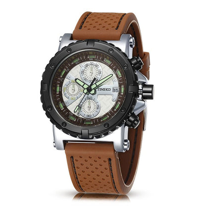 TIME100 W50310G Men's Classic Business Watch with Large Round Dial and Crystal Markers Brown - Time100
