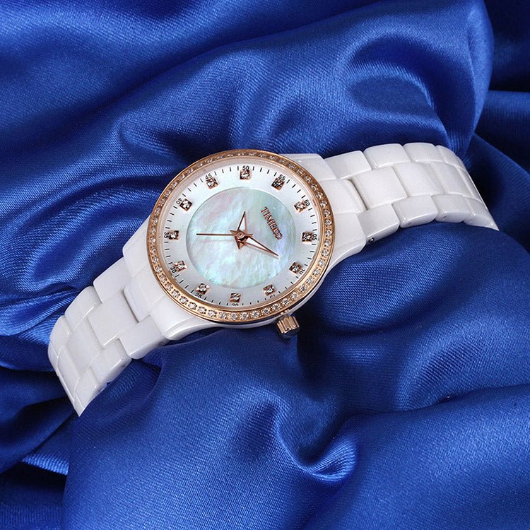 TIME100 Women Watch Fashion Diamond High - Tech Precision Ceramic Quartz Watch White - Time100
