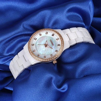 TIME100 Women Watch Fashion Diamond High - Tech Precision Ceramic Quartz Watch White - Time100