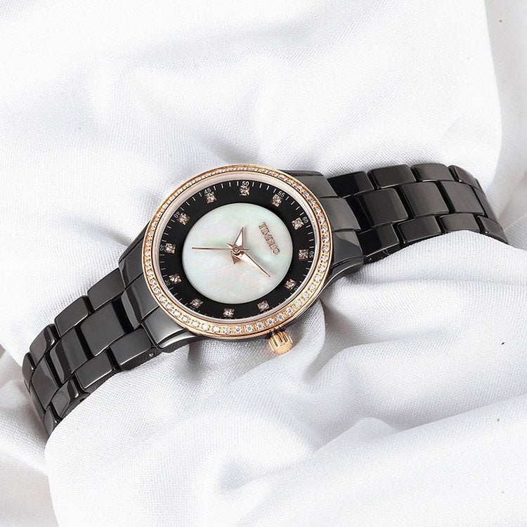 TIME100 Women Watch Fashion Diamond High - Tech Precision Ceramic Quartz Watch Black - Time100