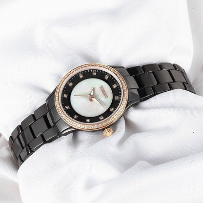 TIME100 Women Watch Fashion Diamond High - Tech Precision Ceramic Quartz Watch Black - Time100