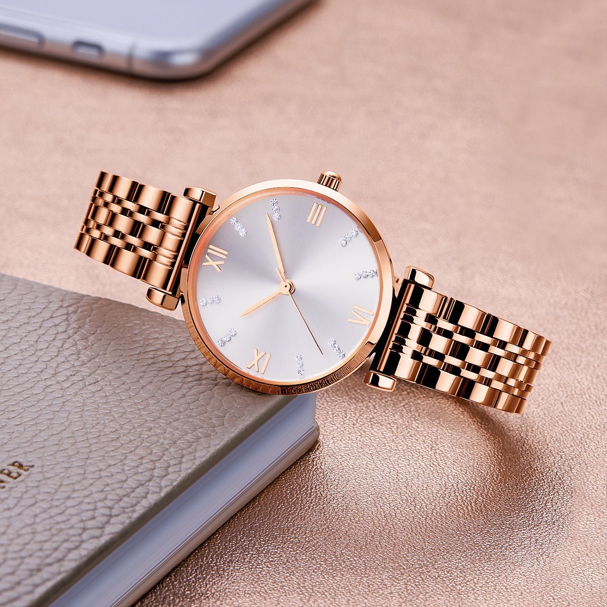 TIME100 Women's Analog Japanese Quartz Watch with Stainless Steel Mesh Leather Strap Ladies Watch Wrist and Elegant Waterproof - Time100