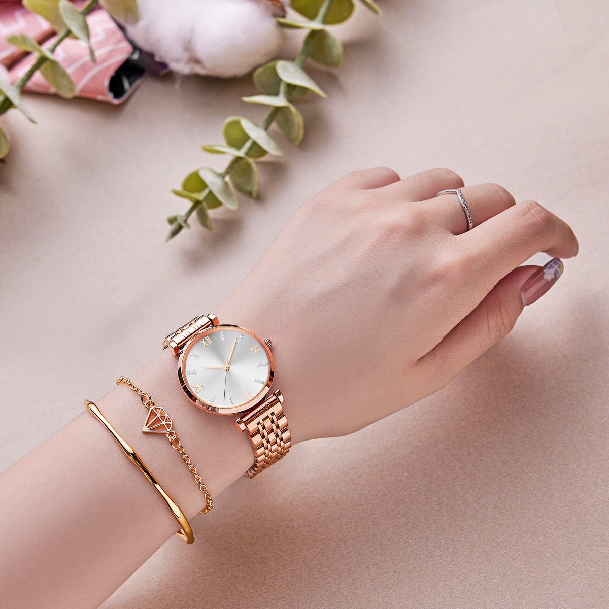 TIME100 Women's Analog Japanese Quartz Watch with Stainless Steel Mesh Leather Strap Ladies Watch Wrist and Elegant Waterproof - Time100