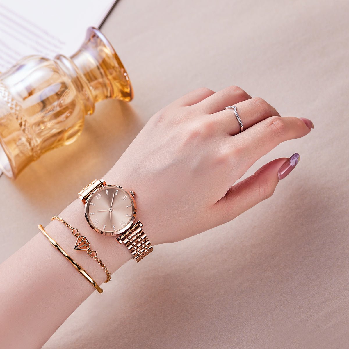 TIME100 Women's Analog Japanese Quartz Watch with Stainless Steel Mesh Leather Strap Ladies Watch Wrist and Elegant Waterproof - Time100