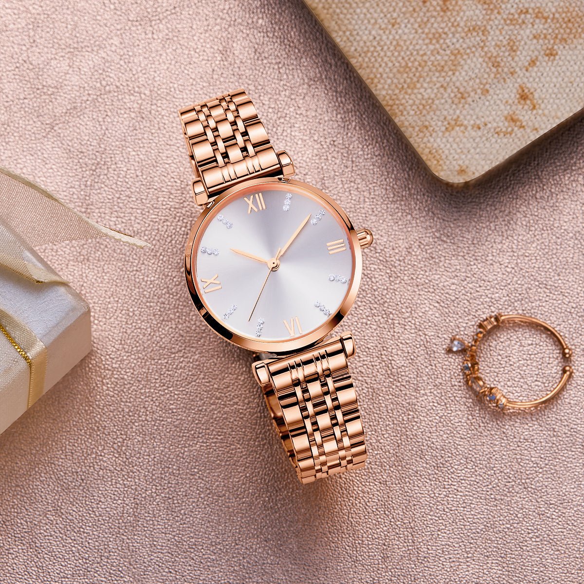 TIME100 Women's Analog Japanese Quartz Watch with Stainless Steel Mesh Leather Strap Ladies Watch Wrist and Elegant Waterproof - Time100