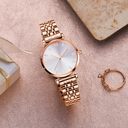 TIME100 Women's Analog Japanese Quartz Watch with Stainless Steel Mesh Leather Strap Ladies Watch Wrist and Elegant Waterproof - Time100