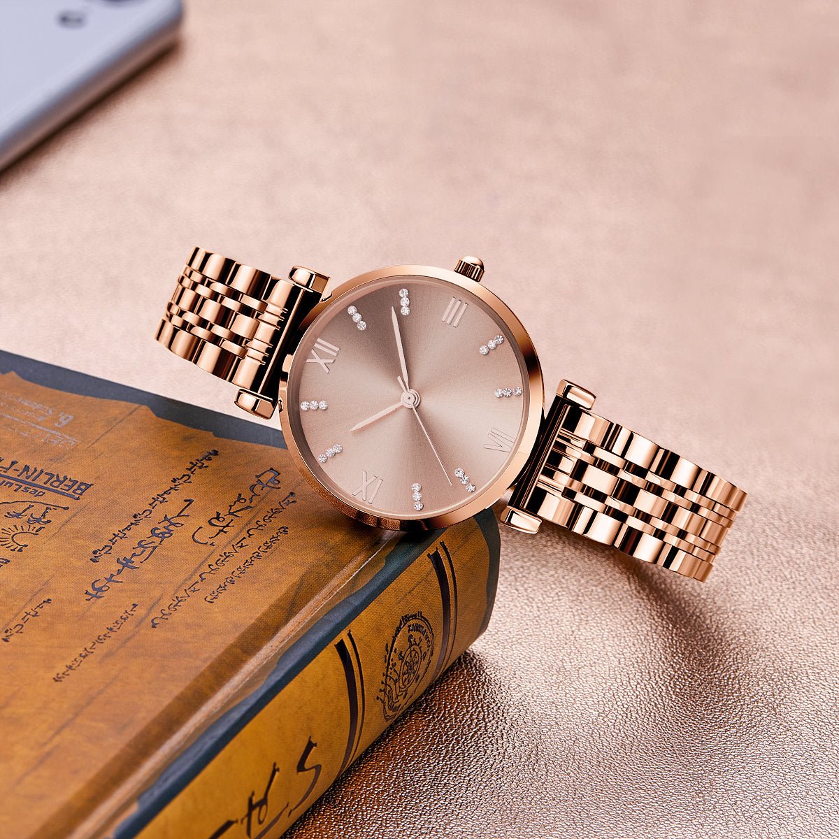 TIME100 Women's Analog Japanese Quartz Watch with Stainless Steel Mesh Leather Strap Ladies Watch Wrist and Elegant Waterproof - Time100