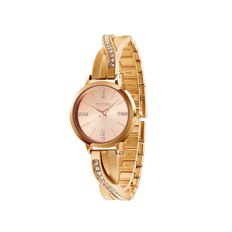 TIME100 Women's Bangle Watch and Silver Watch Chain Bracelets Premium Crystal Accented Bracelet Set W50888L Gold - Time100