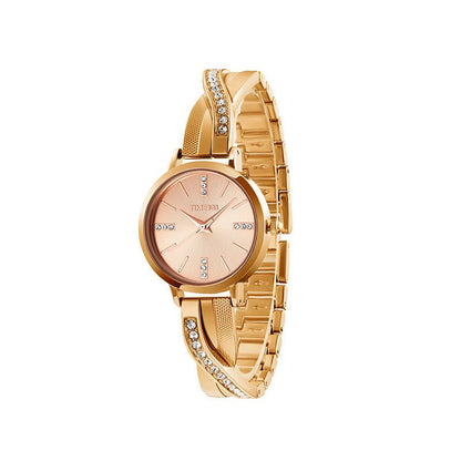 TIME100 Women's Bangle Watch and Silver Watch Chain Bracelets Premium Crystal Accented Bracelet Set W50888L Gold - Time100