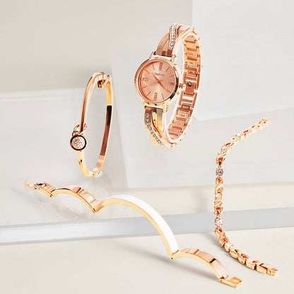 Close-up of the elegant guilloche-style dial and premium crystal accents on the TIME100 watch Rose Gold - Time100