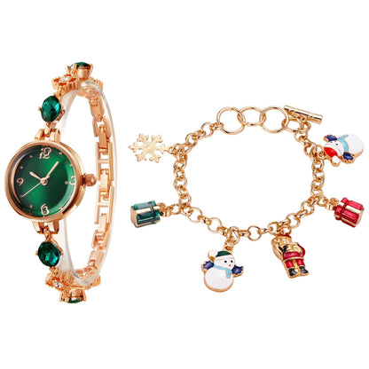 TIME100 Dainty Dress Watch in Rose Gold with Vibrant Green Brushed Inner Dial - Time100
