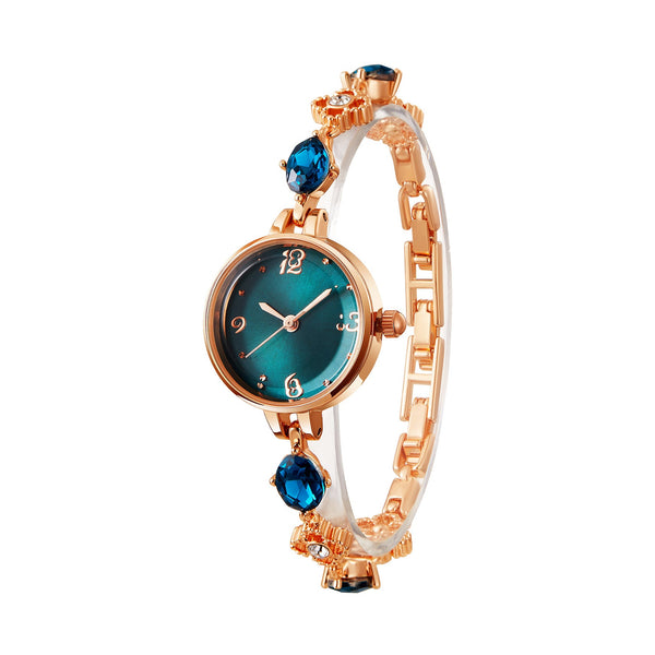 TIME100 W80325L Petite Women's Jewelry Watch featuring a 22mm Rose Gold Case and Cyan Dial - Time100