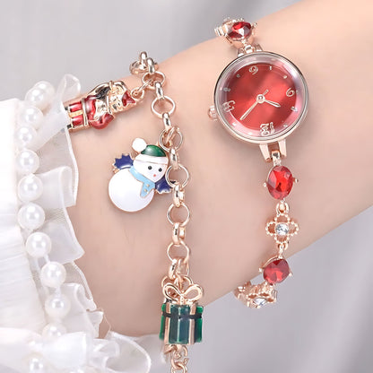 Close-up of the diamond-inspired rose gold alloy bracelet on the TIME100 Dainty Dress Watch Red - Time100