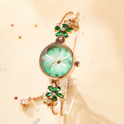 Rose gold-tone copper bracelet detail on the TIME100 Stella romantic elegant Green watch - Time100