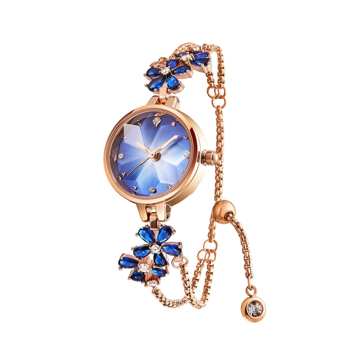 TIME100 Stella FLORISMA 20mm W80322L Women's Jewelry Watch with Periwinkle Flower Dial and Rose Gold Bracelet Blue - Time100