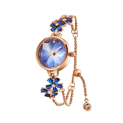 TIME100 Stella FLORISMA 20mm W80322L Women's Jewelry Watch with Periwinkle Flower Dial and Rose Gold Bracelet Blue - Time100