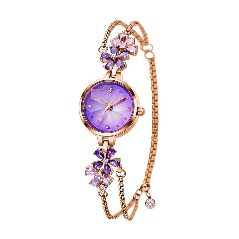 TIME100 Stella FLORISMA 20mm W80322L Women Jewelry Watch with Periwinkle Flower Dial and Rose Gold Bracelet Purple - Time100