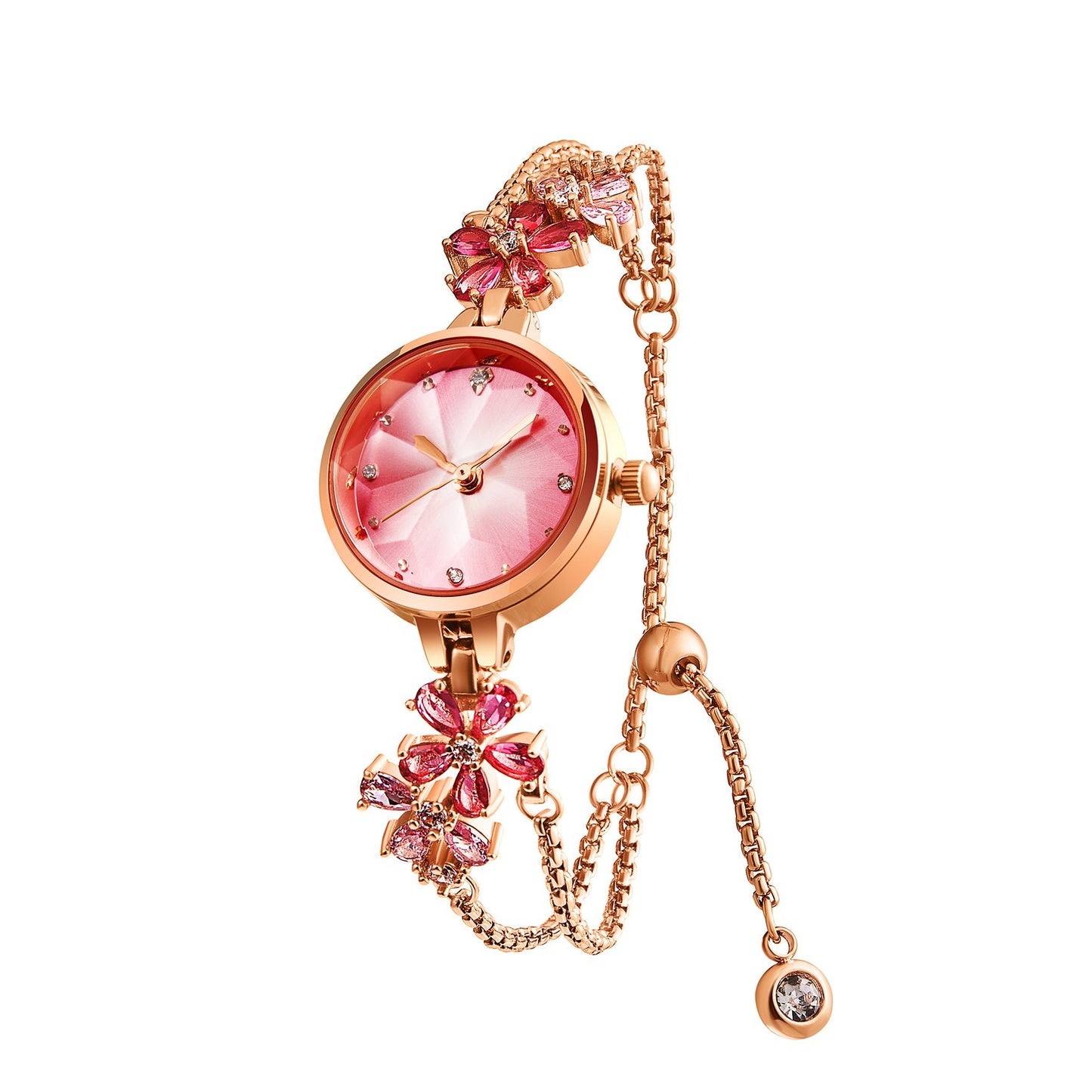 TIME100 Stella FLORISMA 20mm W80322L Women's Jewelry Watch with Periwinkle Flower Dial and Rose Gold Bracelet Red - Time100