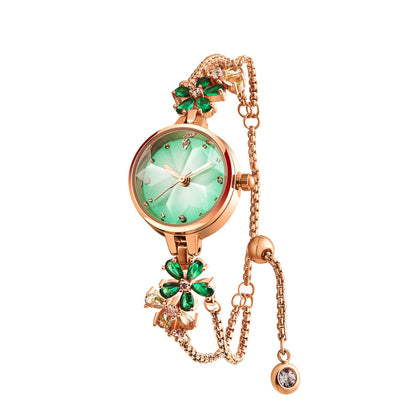 TIME100 Stella FLORISMA 20mm W80322L Women's Jewelry Watch with Periwinkle Flower Dial and Rose Gold Bracelet Green - Time100