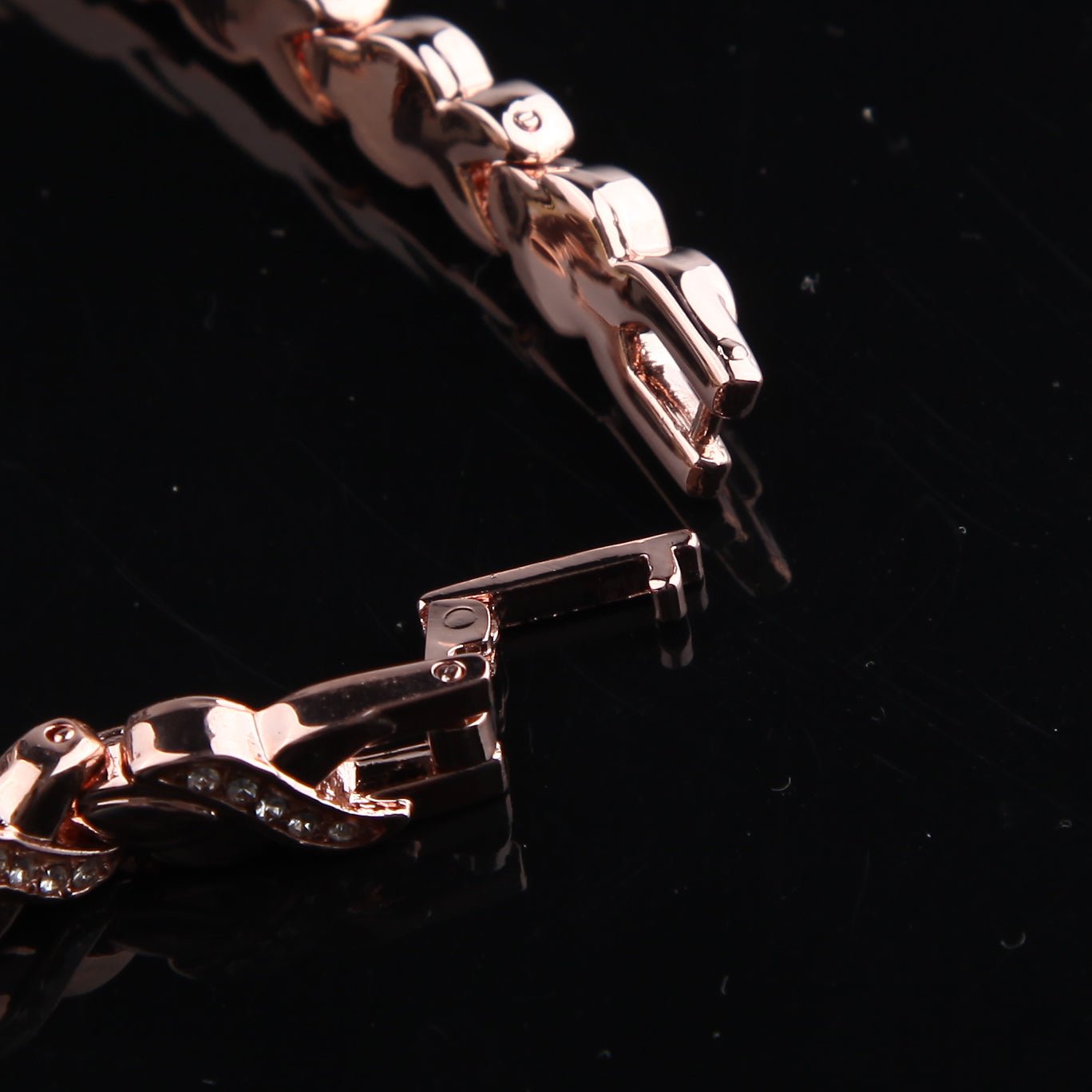Distinctive rose gold-tone oval case design of the TIME100 Soho women's timepiece one - Time100
