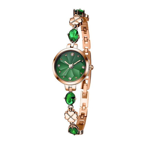 TIME100 W80322L women's rose gold watch featuring a green four-leaf clover dial Green - Time100