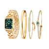 TIME100 Women's Vintage Jewelry Set featuring an Emerald Green Rectangle Watch and 3 Gold-Tone Bracelets Gold - Time100