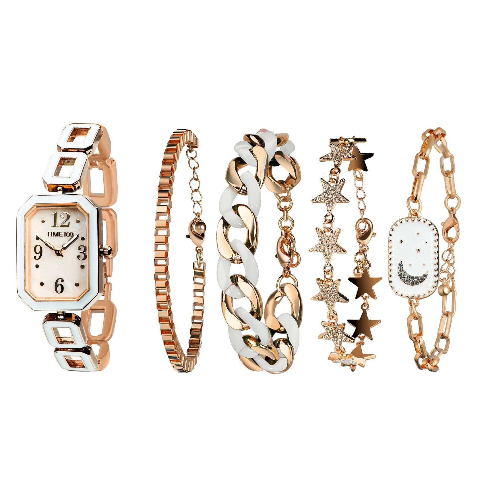 TTIME100 W50891 5-Piece Women's Watch and Bracelet Set in Luxurious Rose Gold White - Time100
