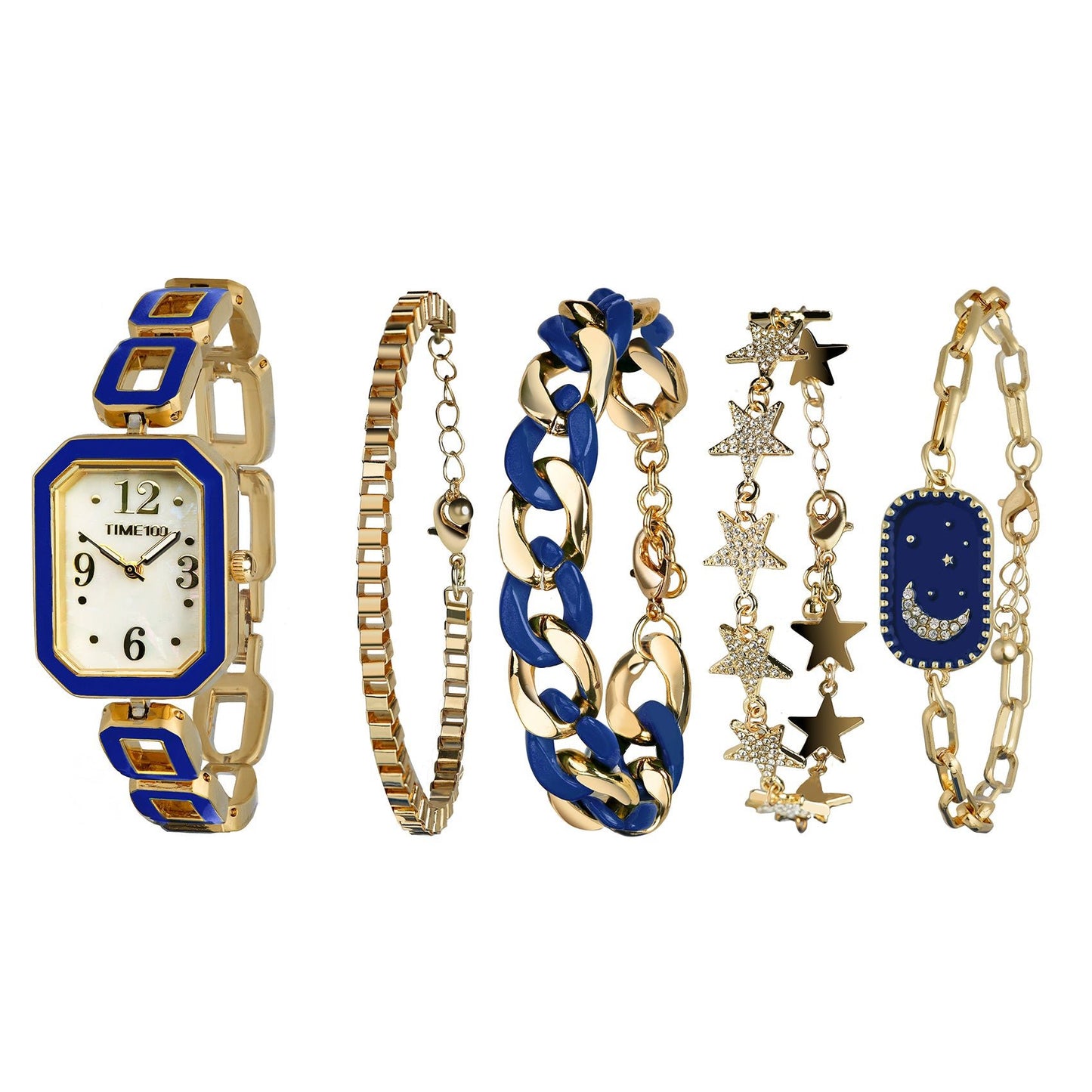 TTIME100 W50891 5-Piece Women's Watch and Bracelet Set in Luxurious Rose Gold Blue - Time100