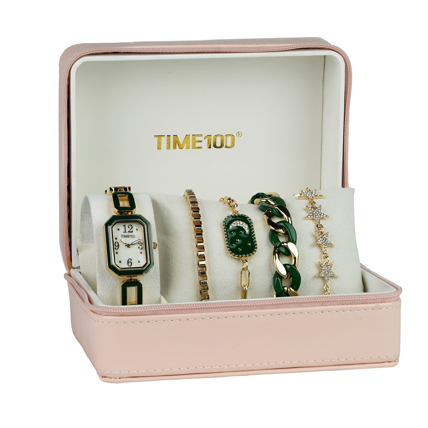 TIME100 chic 5-piece jewelry and watch set presented as a perfect gift for women Green - Time100