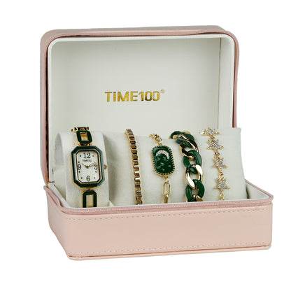 TIME100 chic 5-piece jewelry and watch set presented as a perfect gift for women Green - Time100
