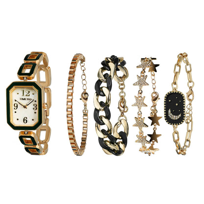 TTIME100 W50891 5-Piece Women's Watch and Bracelet Set in Luxurious Rose Gold Black - Time100