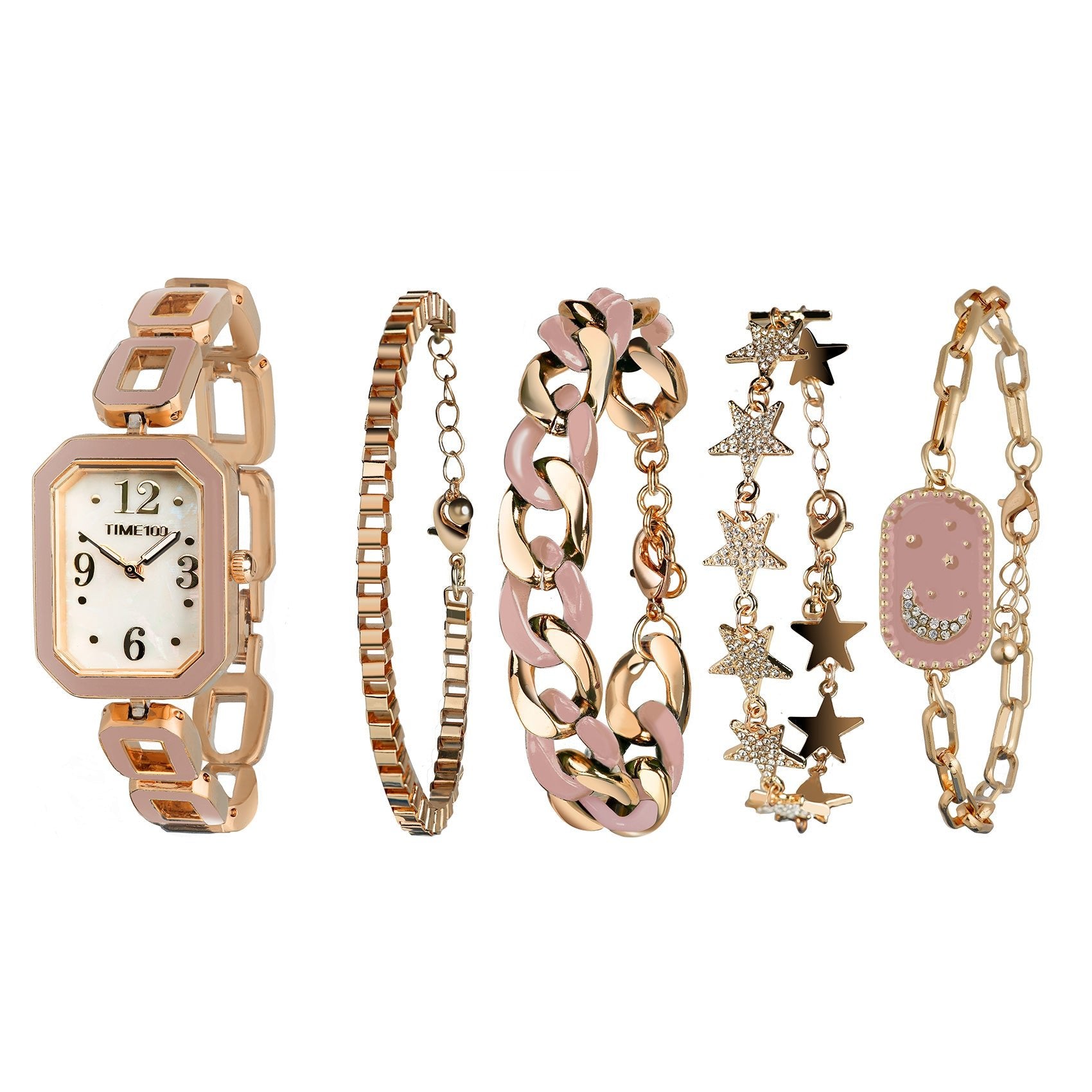 TTIME100 W50891 5-Piece Women's Watch and Bracelet Set in Luxurious Rose Gold Pink - Time100
