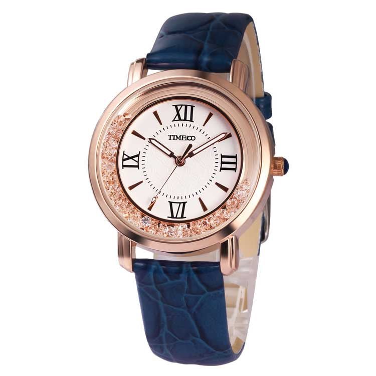 TIME100 W50277L Women's Classic Fashion Watch with Vibrant Purple Dial and Black Leather Strap Blue - Time100