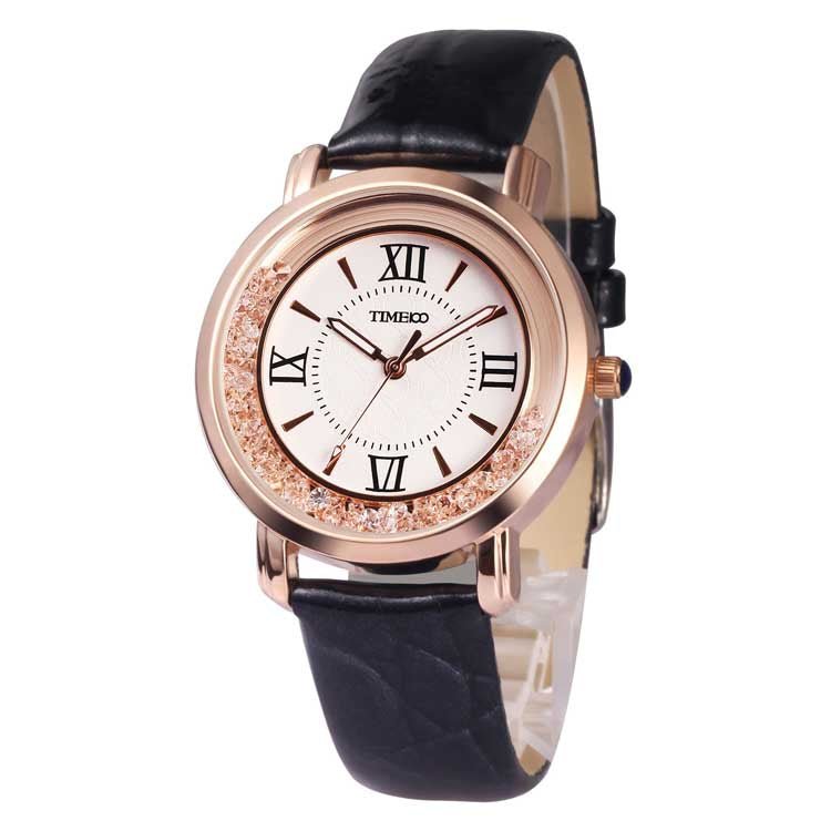 TIME100 W50277L Women's Classic Fashion Watch with Vibrant Purple Dial and Black Leather Strap Black - Time100