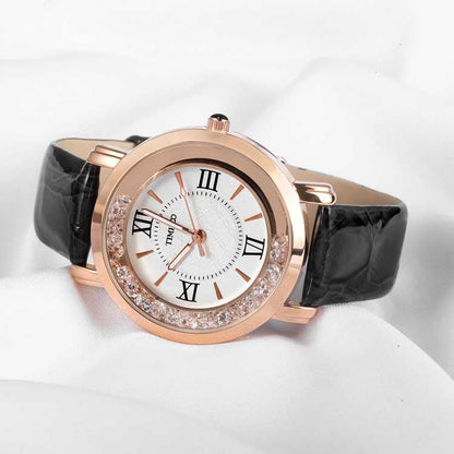 Breathable and silky-smooth genuine black leather strap on the TIME100 women's quartz timepiece Black - Time100