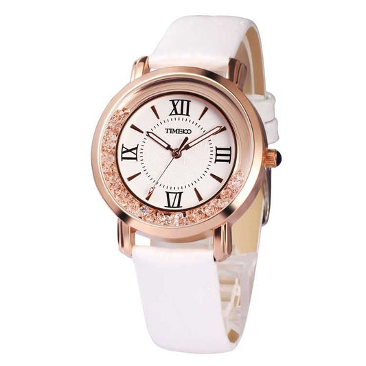 TIME100 Womens Watch Diamond Crystal Leather Strap Bracelet Women Watch Quartz Analog Japanese Movement Lady Watch - Time100