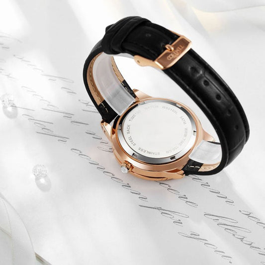 TIME100 Women's Watch Fashion Light and Elegant Flower - Shaped Dial Leather Calfskin Band Diamond Quartz Watch - Time100