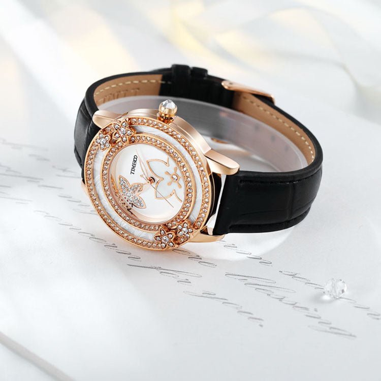 Side profile of the TIME100 lightweight 1.81oz women's quartz watch designed for all-day comfort Black - Time100