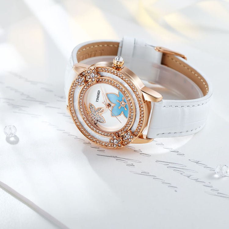Side profile of the TIME100 lightweight 1.81oz women's quartz watch designed for all-day comfort White - Time100