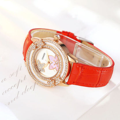 Side profile of the TIME100 lightweight 1.81oz women's quartz watch designed for all-day comfort Red - Time100