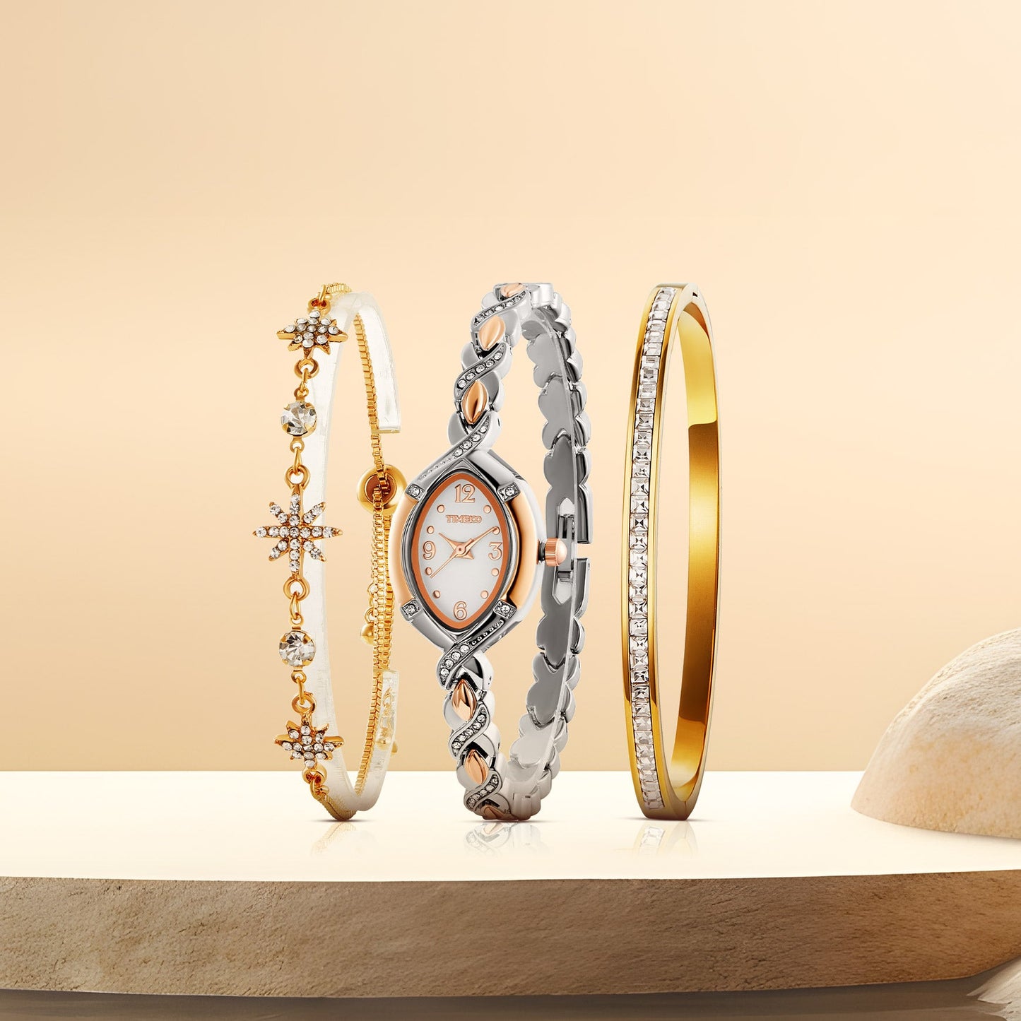 TIME100 Chelsea rose gold oval watch set effortlessly coordinated with an elegant everyday wardrobe Silver - Time100
