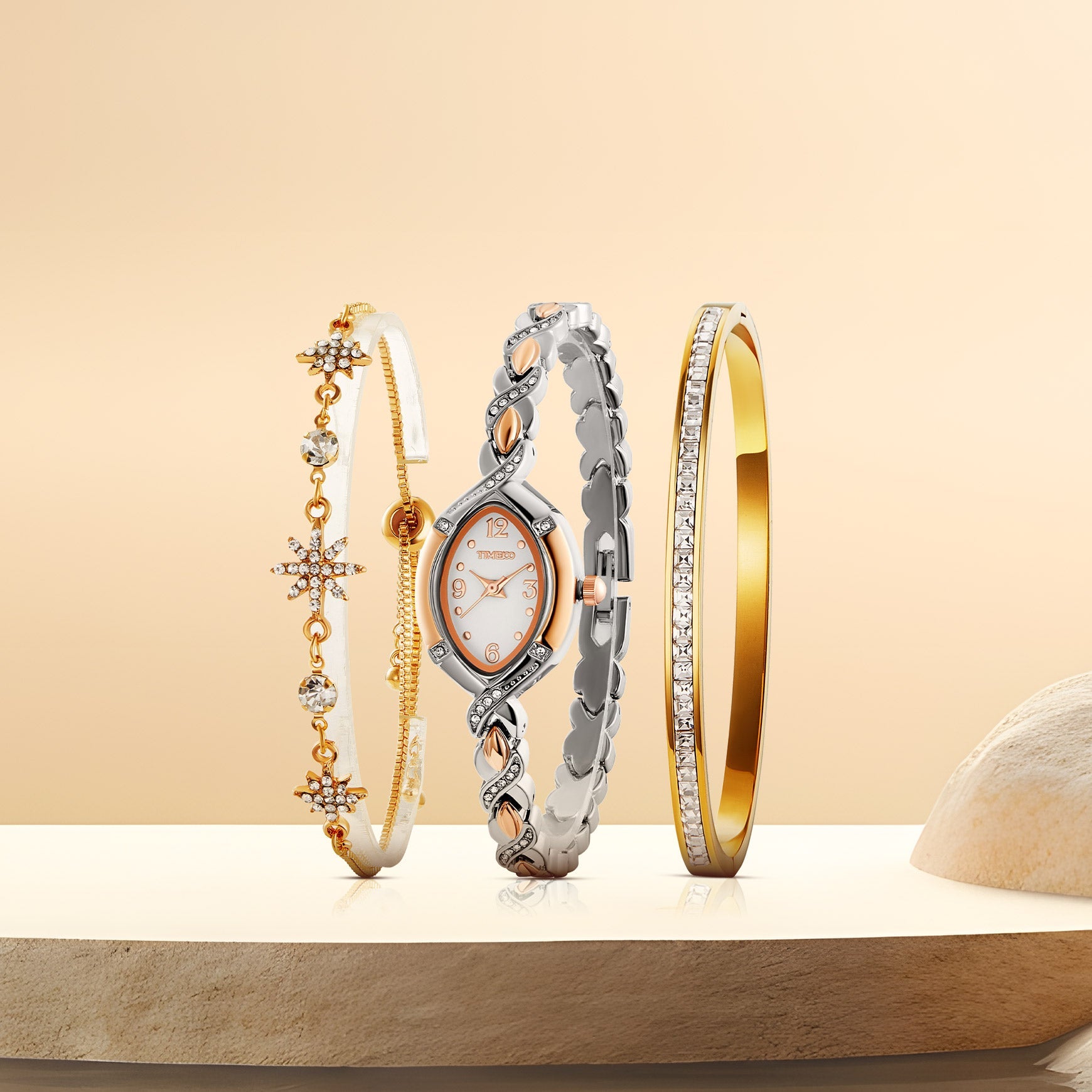 TIME100 Chelsea rose gold oval watch set effortlessly coordinated with an elegant everyday wardrobe Silver - Time100