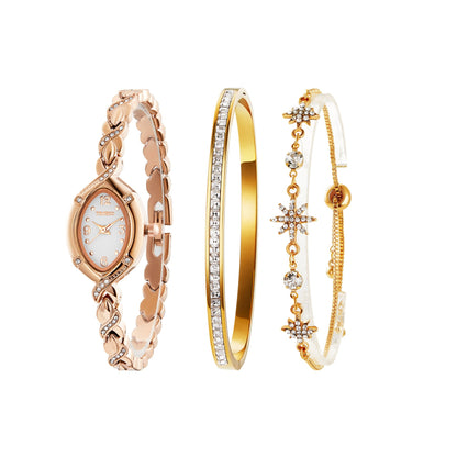 TIME100 Chelsea Oval Watch Set featuring a rose gold-tone timepiece and two matching bracelets Gold two - Time100