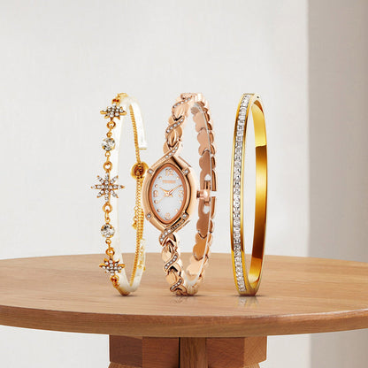 TIME100 Chelsea rose gold oval watch set effortlessly coordinated with an elegant everyday wardrobe Gold - Time100