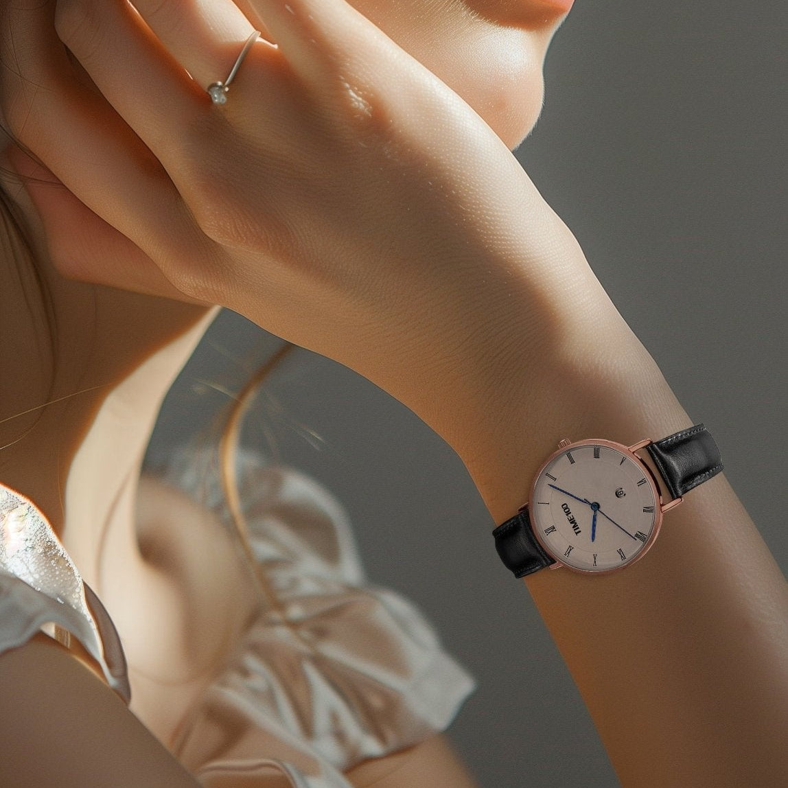 Side profile highlighting the slim, low-profile case and lightweight design for all-day comfort Black - Time100