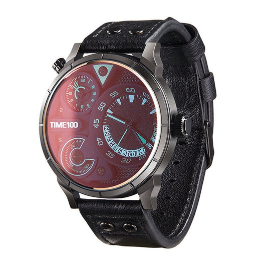 TIME100 Wrist Watch for Men Leather Strap Watches Quartz Movement Waterproof Analog Chronograph Watches - Time100