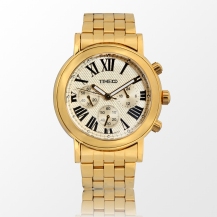 Time100 Men's Roman Numerals Three-circle Rose Golden Dial Watch W80009G