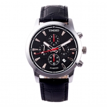 TIME100 Multifunction Genuine Leather Calendar Stainless Steel Case Quartz Brown Men's Watch W70053G