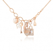 Barbie Romantic LOVE Lock&Key Pendant S925 Silver Rhinestone Women Girl Necklace BSXL084