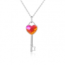 Barbie Romantic Heart-shape Rhinestone Key Pendant S925 Silver Necklace BSXL079